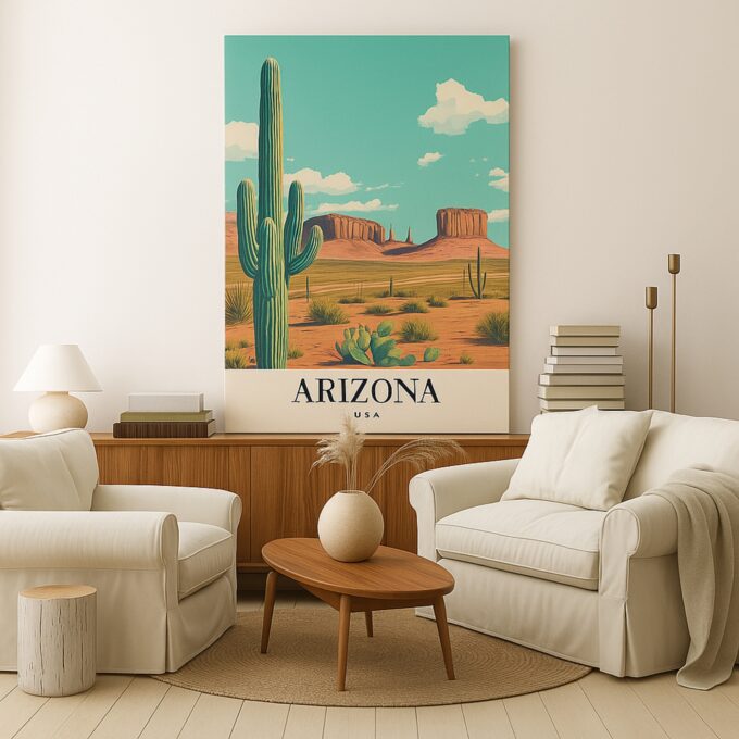 Arizona USA Canvas Wall Art – Vintage American Southwest Travel Poster – Desert Landscape Print - Image 3