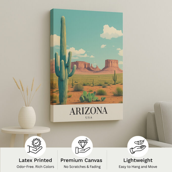Arizona USA Canvas Wall Art – Vintage American Southwest Travel Poster – Desert Landscape Print - Image 4