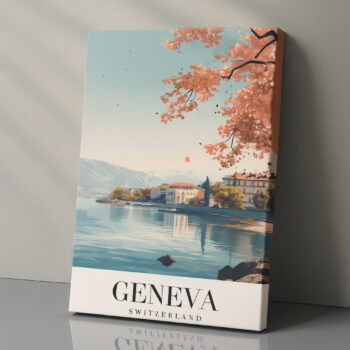 Geneva Switzerland Canvas Wall Art – European Travel Poster – Vintage Alpine City Print