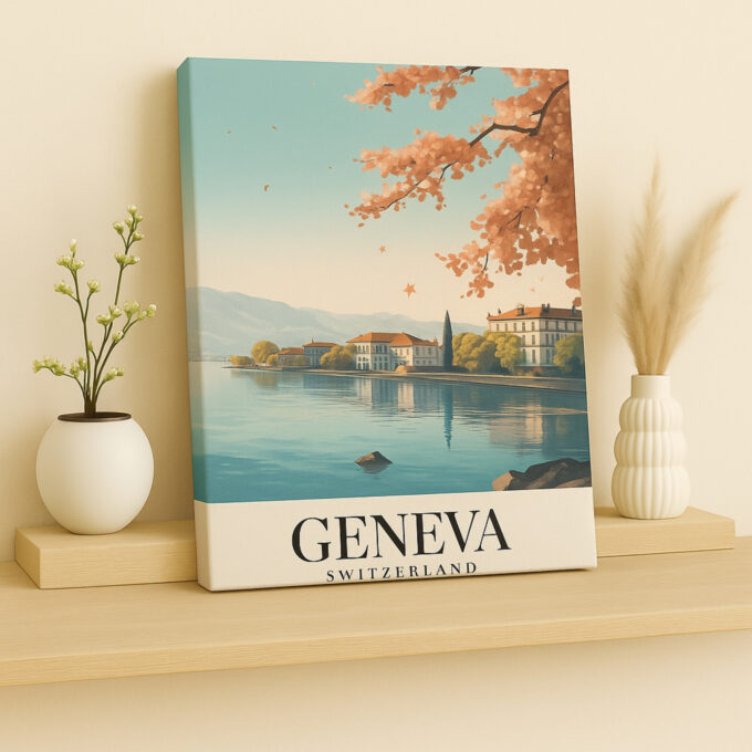 Geneva Switzerland Canvas Wall Art – European Travel Poster – Vintage Alpine City Print - Image 2