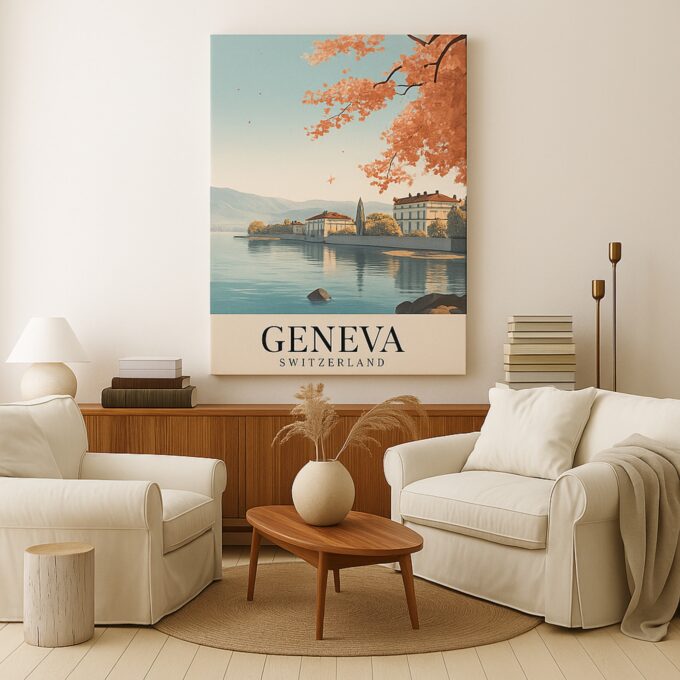 Geneva Switzerland Canvas Wall Art – European Travel Poster – Vintage Alpine City Print - Image 3