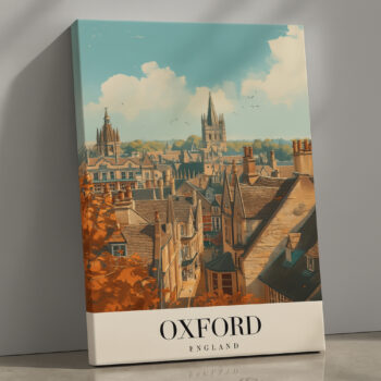 Oxford England Canvas Wall Art – Vintage University City Poster – British Travel Print