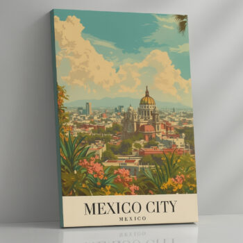 Mexico City Canvas Wall Art – Colorful Mexico Travel Poster – Latin America Vintage Print