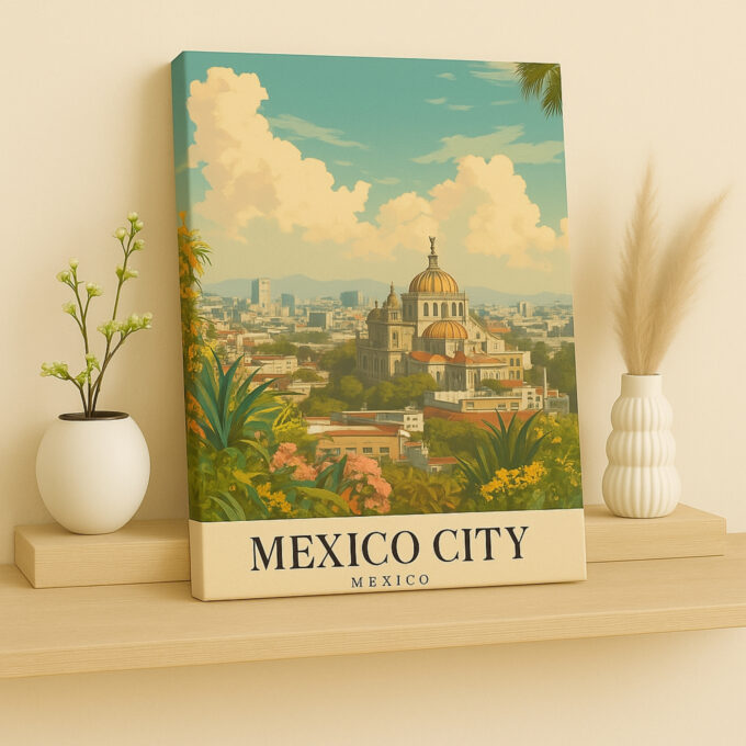 Mexico City Canvas Wall Art – Colorful Mexico Travel Poster – Latin America Vintage Print - Image 2