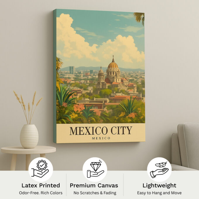 Mexico City Canvas Wall Art – Colorful Mexico Travel Poster – Latin America Vintage Print - Image 4