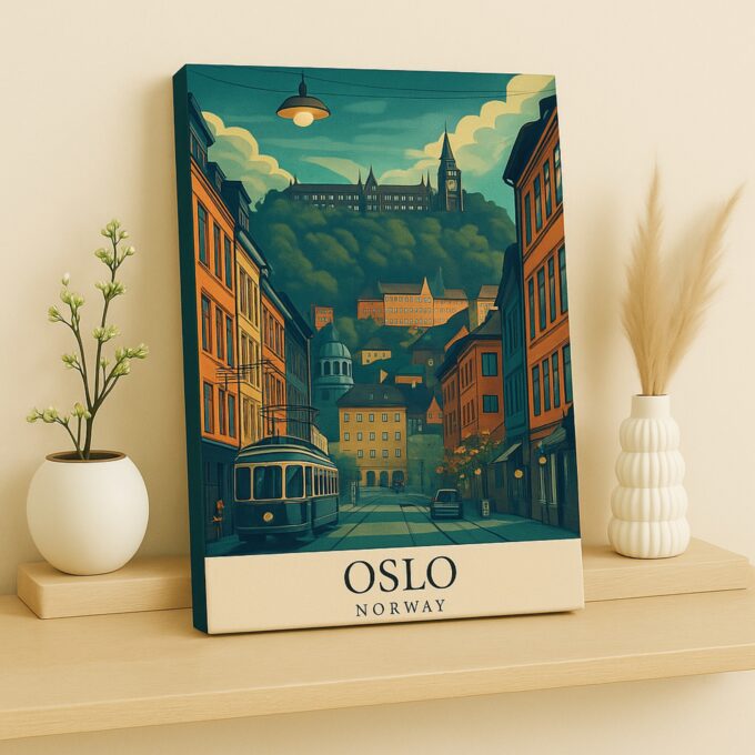 Oslo Norway Canvas Wall Art – Vintage Scandinavian Travel Poster – Nordic Cityscape Print - Image 3