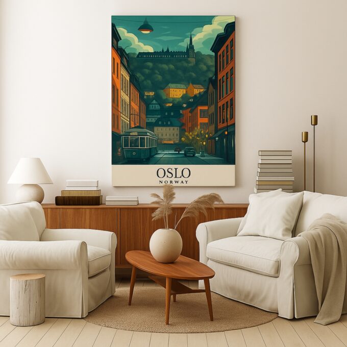 Oslo Norway Canvas Wall Art – Vintage Scandinavian Travel Poster – Nordic Cityscape Print - Image 2