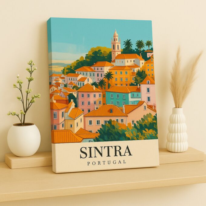 Sintra Portugal Canvas Wall Art – Vibrant Hillside Village Print for Boho & Modern Interiors - Image 2