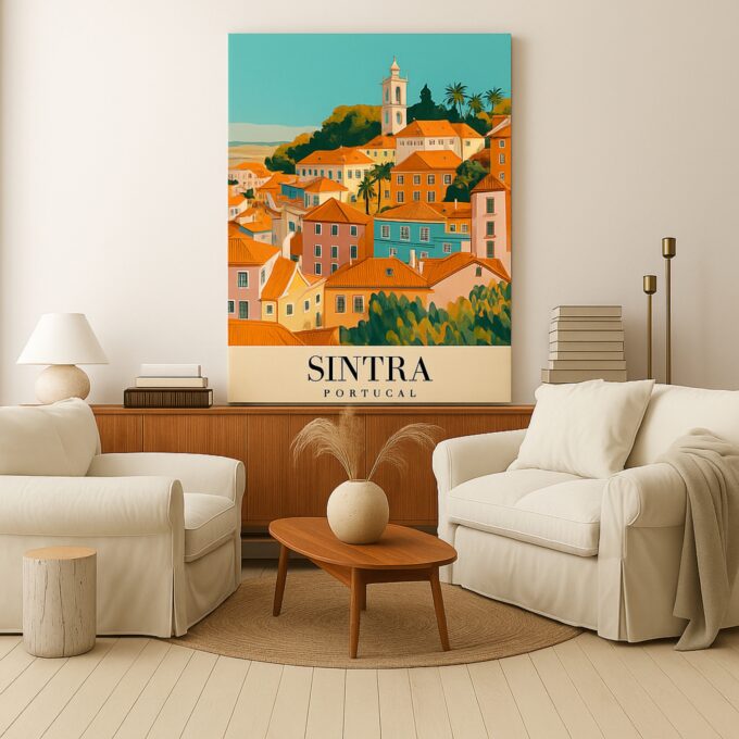 Sintra Portugal Canvas Wall Art – Vibrant Hillside Village Print for Boho & Modern Interiors - Image 3