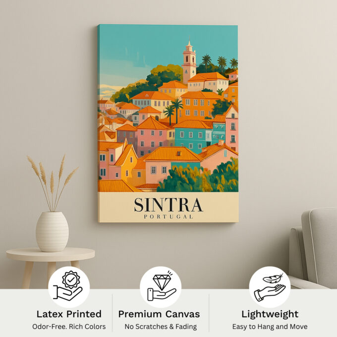 Sintra Portugal Canvas Wall Art – Vibrant Hillside Village Print for Boho & Modern Interiors - Image 4
