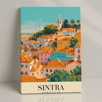 Sintra Portugal Canvas Wall Art – Vibrant Hillside Village Print for Boho & Modern Interiors