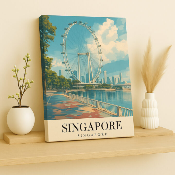 Singapore Canvas Wall Art – Iconic Ferris Wheel Skyline Print for Modern Home & Office Decor - Image 2