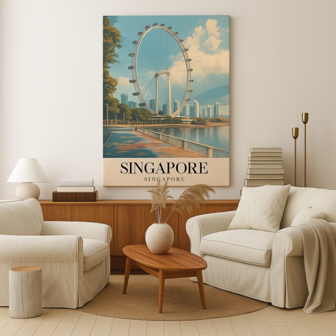 Singapore Canvas Wall Art – Iconic Ferris Wheel Skyline Print for Modern Home & Office Decor - Image 3