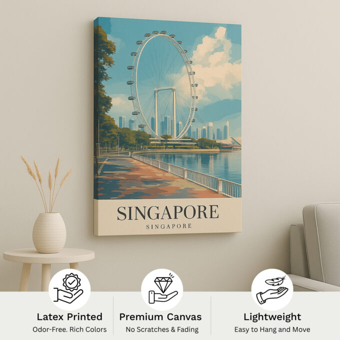 Singapore Canvas Wall Art – Iconic Ferris Wheel Skyline Print for Modern Home & Office Decor - Image 4