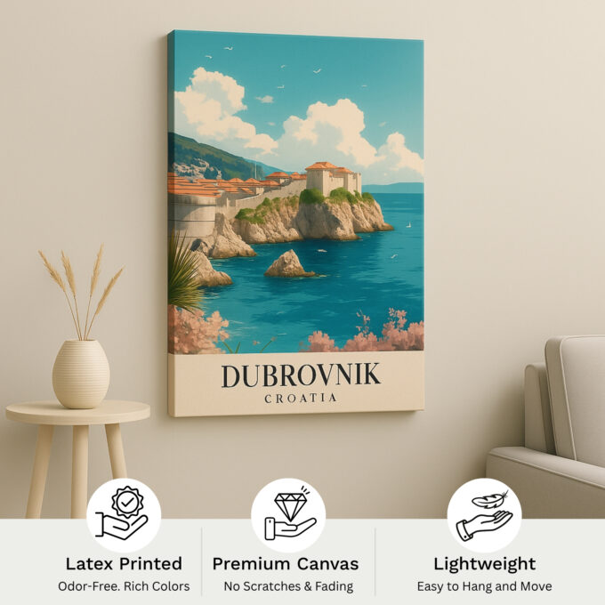 Dubrovnik Croatia Canvas Wall Art – Coastal Cityscape Print for Mediterranean Vibes - Image 4