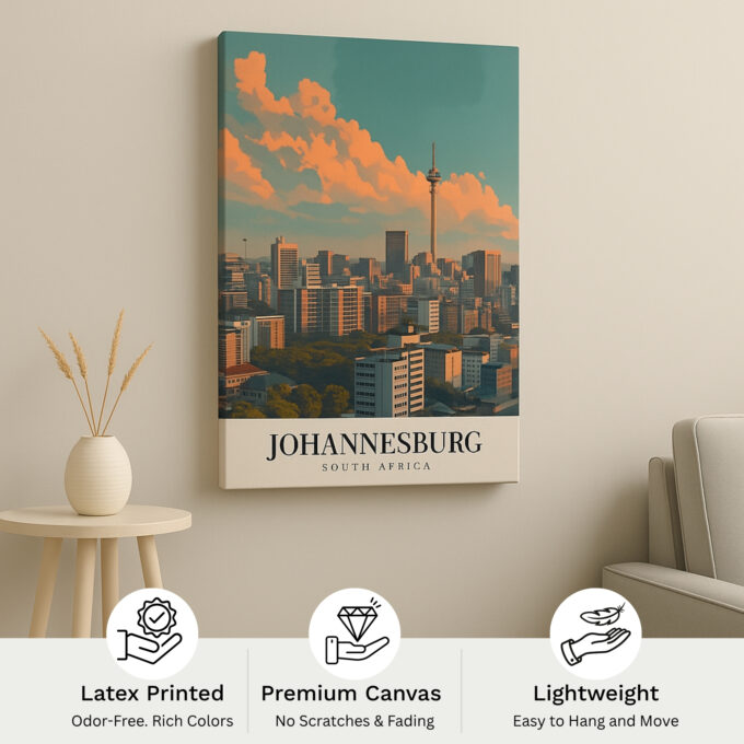 Johannesburg South Africa Canvas Wall Art – Vibrant Urban Skyline Print for Modern Home & Office - Image 4