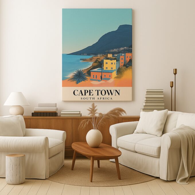 Cape Town South Africa Canvas Wall Art – Coastal City Print with Table Mountain View for Modern Homes - Image 3