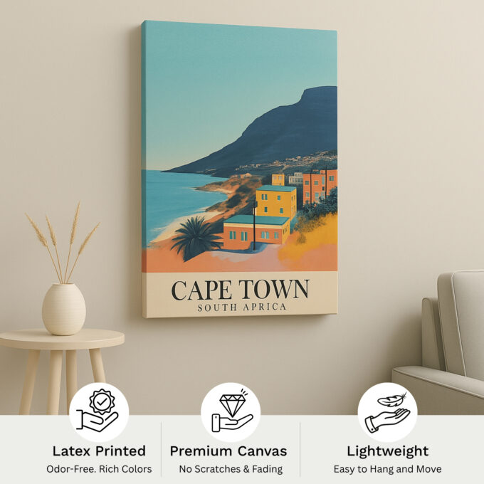 Cape Town South Africa Canvas Wall Art – Coastal City Print with Table Mountain View for Modern Homes - Image 4