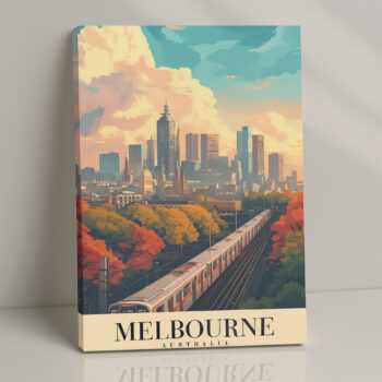 Melbourne Australia Canvas Wall Art – Urban Skyline Print with Railway View for Contemporary Decor