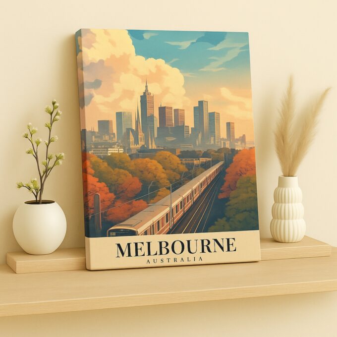Melbourne Australia Canvas Wall Art – Urban Skyline Print with Railway View for Contemporary Decor - Image 2