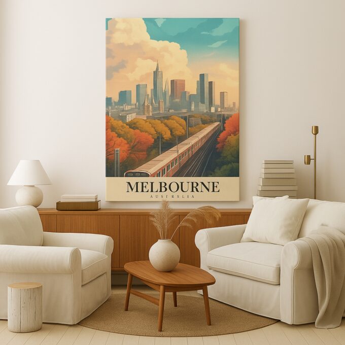 Melbourne Australia Canvas Wall Art – Urban Skyline Print with Railway View for Contemporary Decor - Image 3