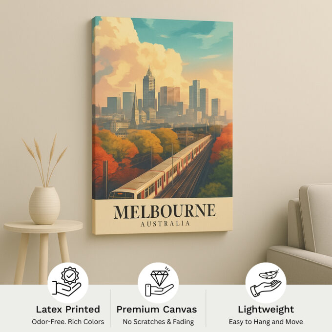 Melbourne Australia Canvas Wall Art – Urban Skyline Print with Railway View for Contemporary Decor - Image 4