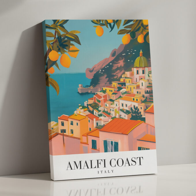 Amalfi Coast Italy Canvas Wall Art – Colorful Cliffside Village Print for Coastal & Boho Interiors