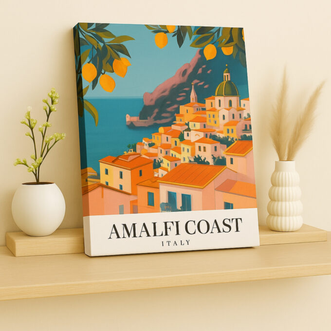 Amalfi Coast Italy Canvas Wall Art – Colorful Cliffside Village Print for Coastal & Boho Interiors - Image 2