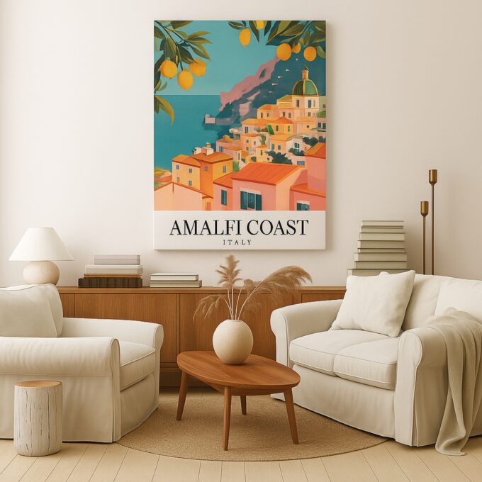 Amalfi Coast Italy Canvas Wall Art – Colorful Cliffside Village Print for Coastal & Boho Interiors - Image 3