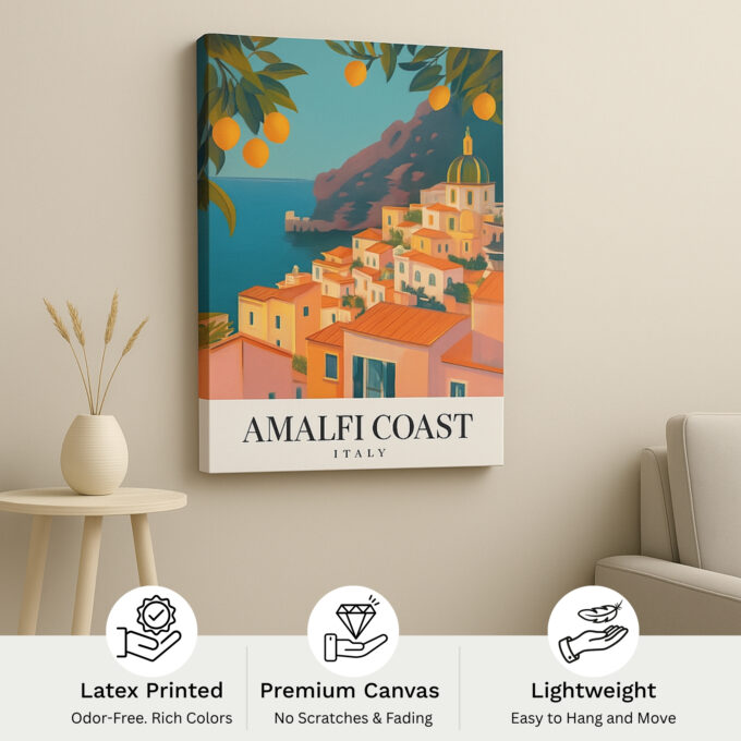 Amalfi Coast Italy Canvas Wall Art – Colorful Cliffside Village Print for Coastal & Boho Interiors - Image 4