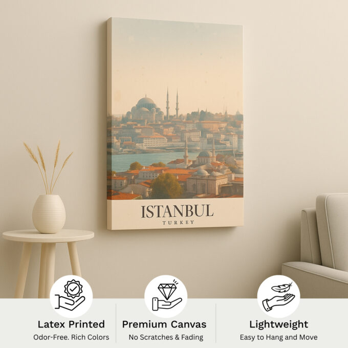 Istanbul Turkey Canvas Wall Art – Historic Cityscape Print with Iconic Mosques for Elegant Interiors - Image 4
