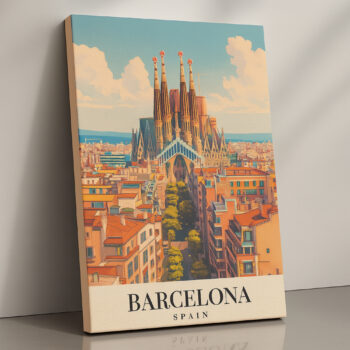 Barcelona Spain Canvas Wall Art – Sagrada Familia Cityscape Print for Mediterranean Interiors