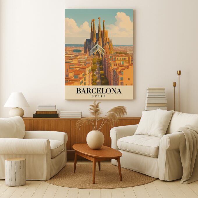 Barcelona Spain Canvas Wall Art – Sagrada Familia Cityscape Print for Mediterranean Interiors - Image 3