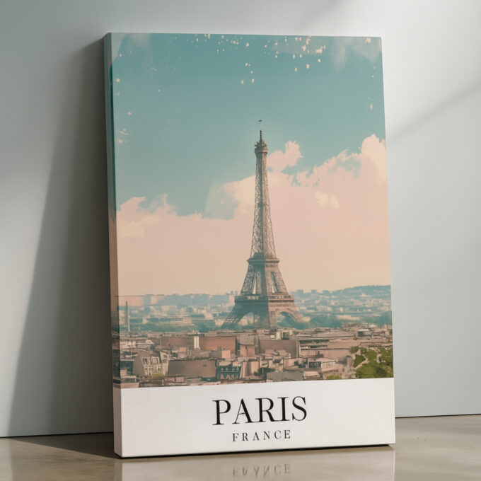 Paris France Canvas Wall Art – Elegant Eiffel Tower Cityscape Print for Romantic Interiors