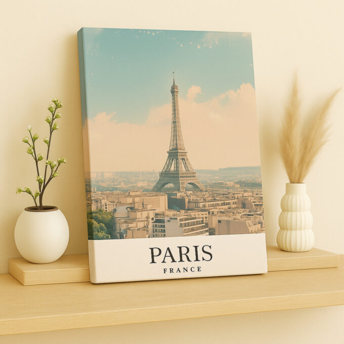 Paris France Canvas Wall Art – Elegant Eiffel Tower Cityscape Print for Romantic Interiors - Image 2