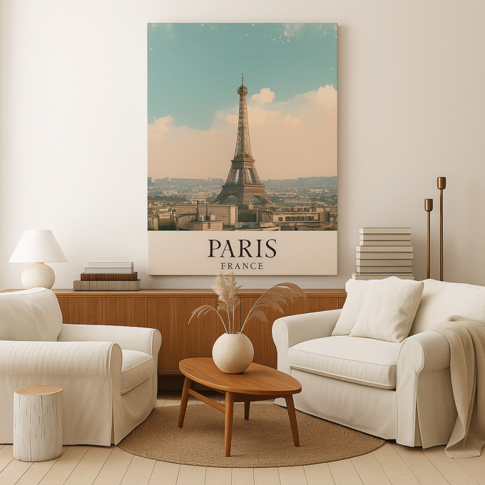 Paris France Canvas Wall Art – Elegant Eiffel Tower Cityscape Print for Romantic Interiors - Image 3