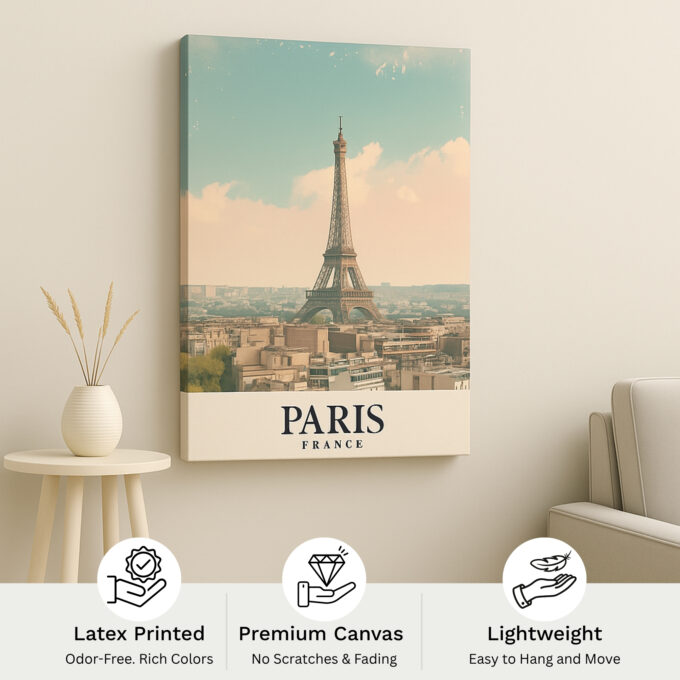 Paris France Canvas Wall Art – Elegant Eiffel Tower Cityscape Print for Romantic Interiors - Image 4