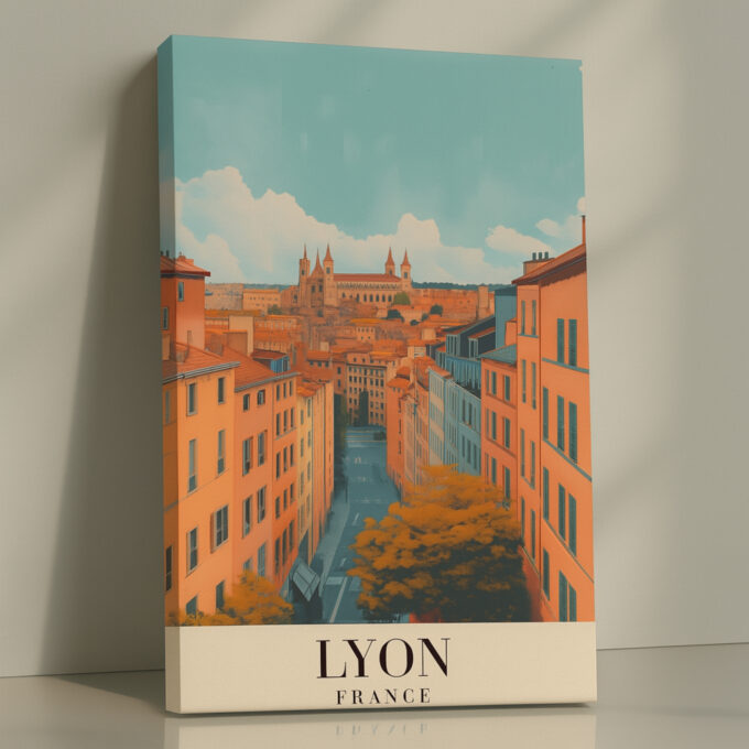 Lyon France City View Canvas Wall Art – Historic European Street Print