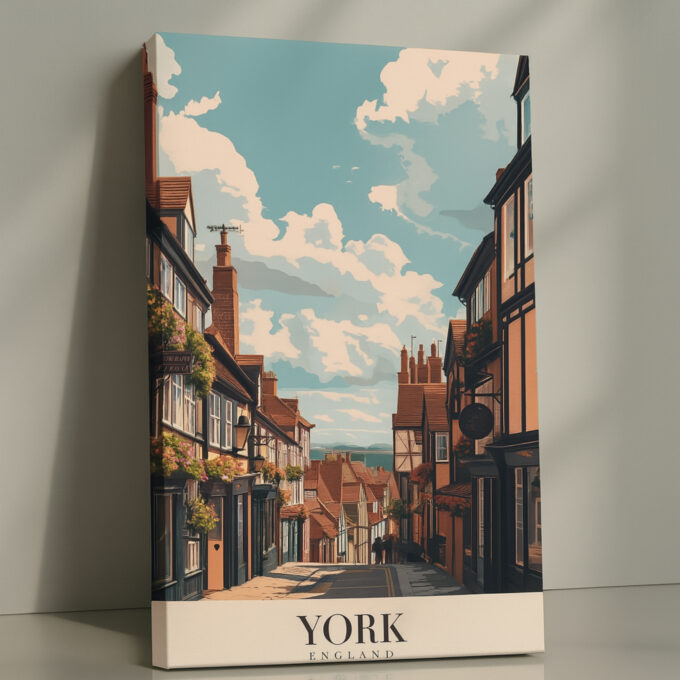 York England Historic Street Canvas Wall Art – Vintage British Town Print