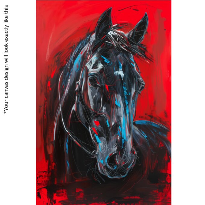 Midnight Gallop – Black Horse Canvas Wall Art on Red Background - Image 5