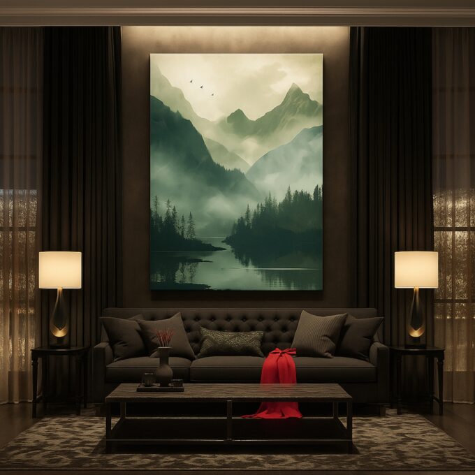 Verdant Aether Mountain Landscape Canvas - Image 2