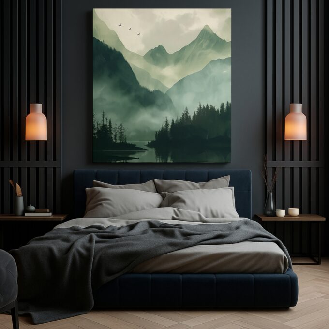 Verdant Aether Mountain Landscape Canvas - Image 3