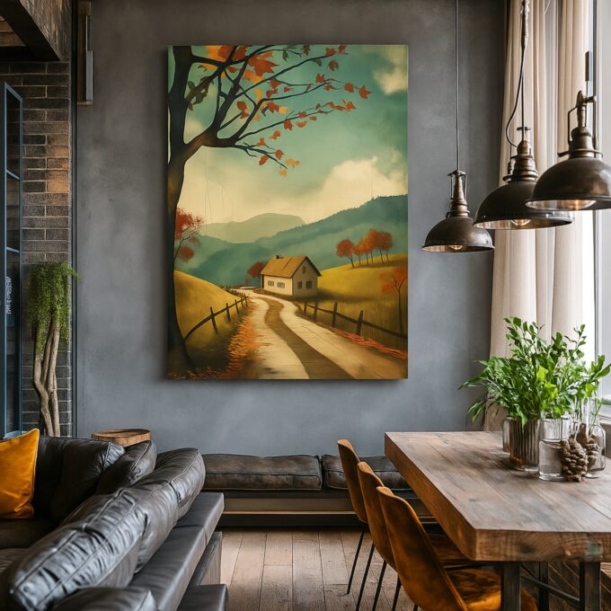 Velvet Mirage Countryside Autumn House Canvas - Image 2