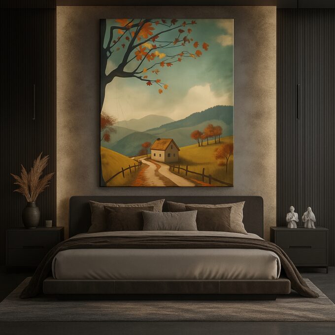 Velvet Mirage Countryside Autumn House Canvas - Image 3