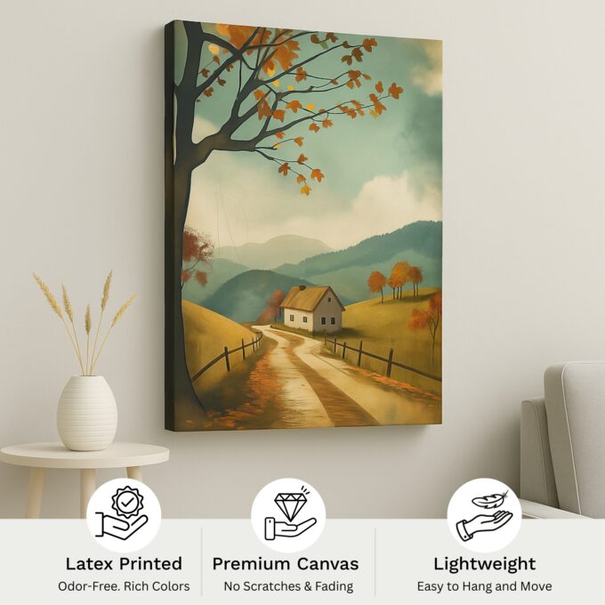 Velvet Mirage Countryside Autumn House Canvas - Image 4