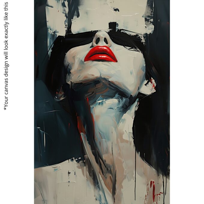Crimson Gaze – Bold Red Abstract Woman Canvas - Image 4