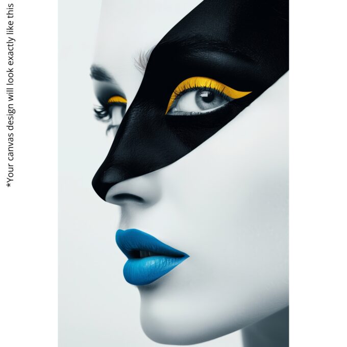 Azure Mask Canvas Wall Art – Modern Minimalist Portrait Print – Luxury Black & Blue Wall Décor - Image 4