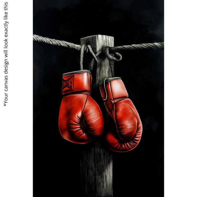Crimson Gloves Canvas Wall Art – Boxing Gloves Vintage Illustration – Modern Sports Home Décor - Image 4