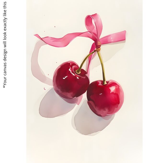 Cherries & Ribbon Canvas Wall Art – Minimalist Fruit Print – Modern Kitchen & Dining Room Décor - Image 4