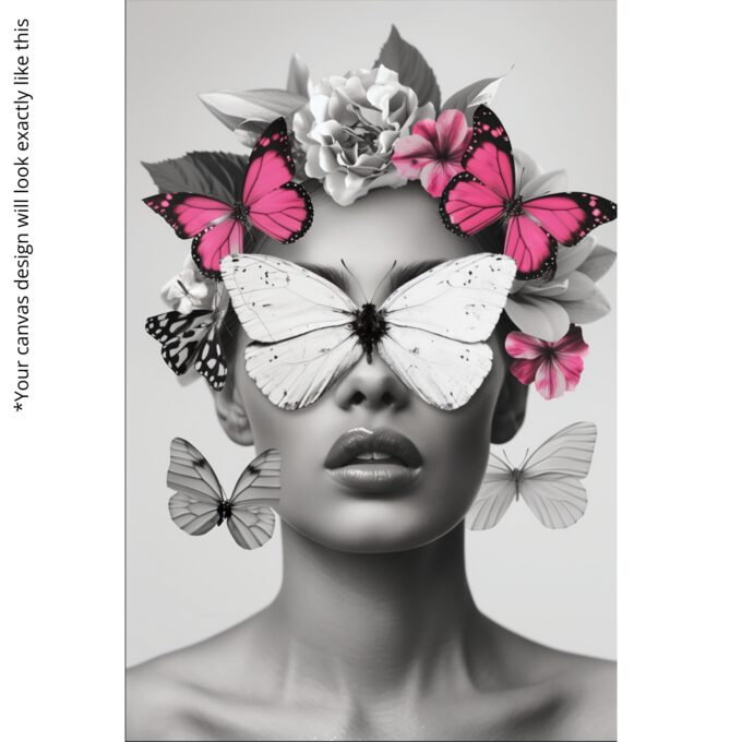 Monarch Beauty Canvas Wall Art – Elegant Portrait with Butterflies – Modern Floral Home Décor - Image 4